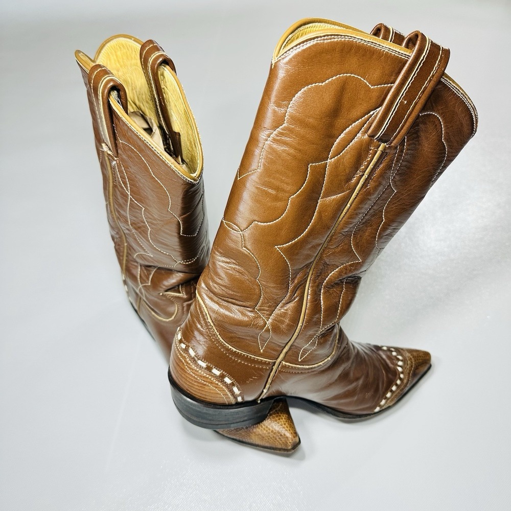 Vintage Tony Lama Western Boots Snip Toe Exotic Leather Cowboy USA Women 7